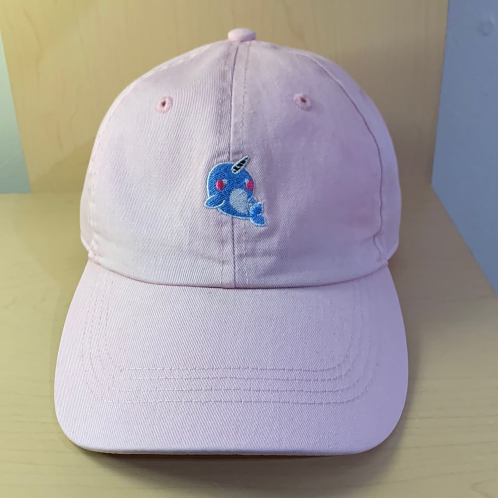 City Hunter Pink Embroidered Narwhal Adjustable Strapback Hat One Size Fits Most
